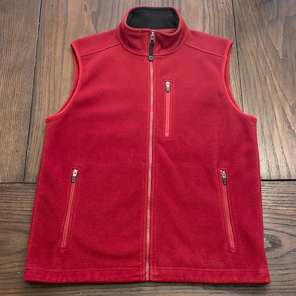 L.L. Bean Men's Full Zip Fleece Vest Red Outdoors Zipper Pockets Size Small